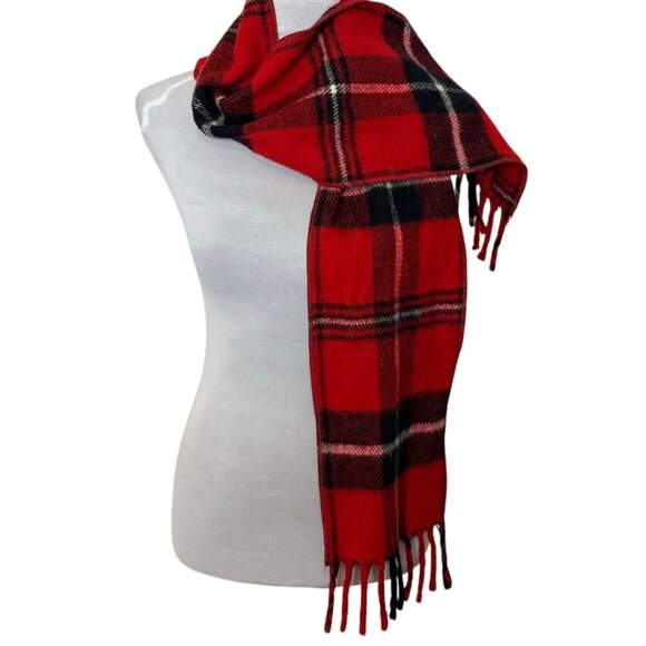 Classic Red Black Plaid Scarf Winter Classic VTG Fringe Unisex Adults Hygroton - Picture 3 of 9